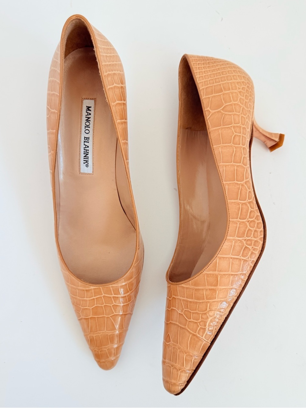 Manolo Blahnik Mandello Alligator Dune Pumps 40.5 EU Nude Beige 50mm heels
